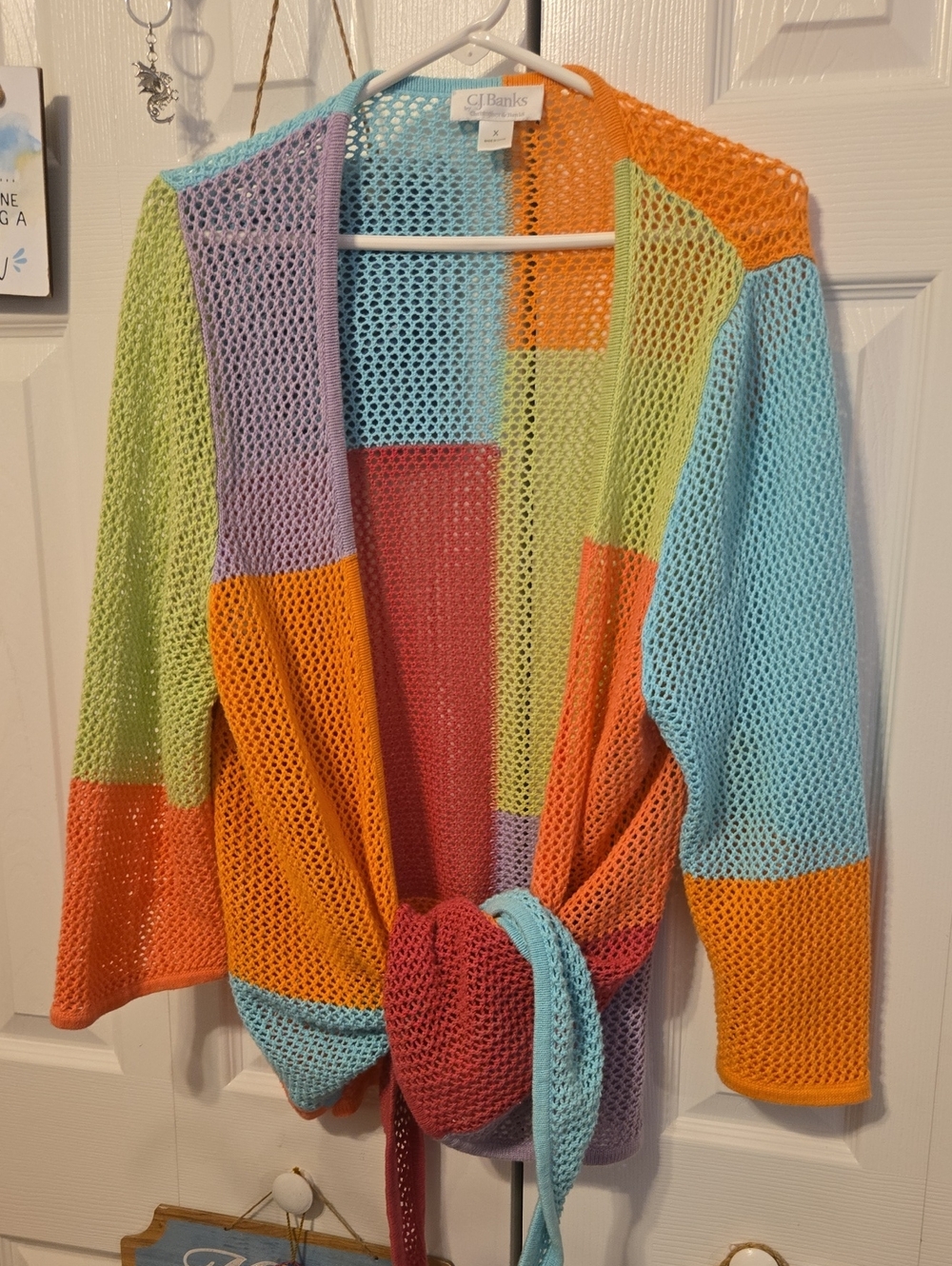 Christopher & Banks Multicolor Open-Knit Tie-Front Cardigan